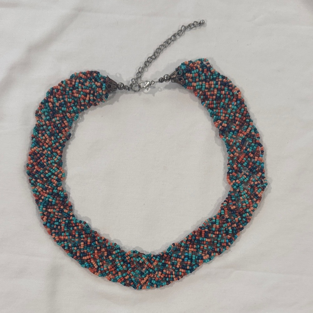 Elegant Beaded Necklace with Turquoise and Coral Accents